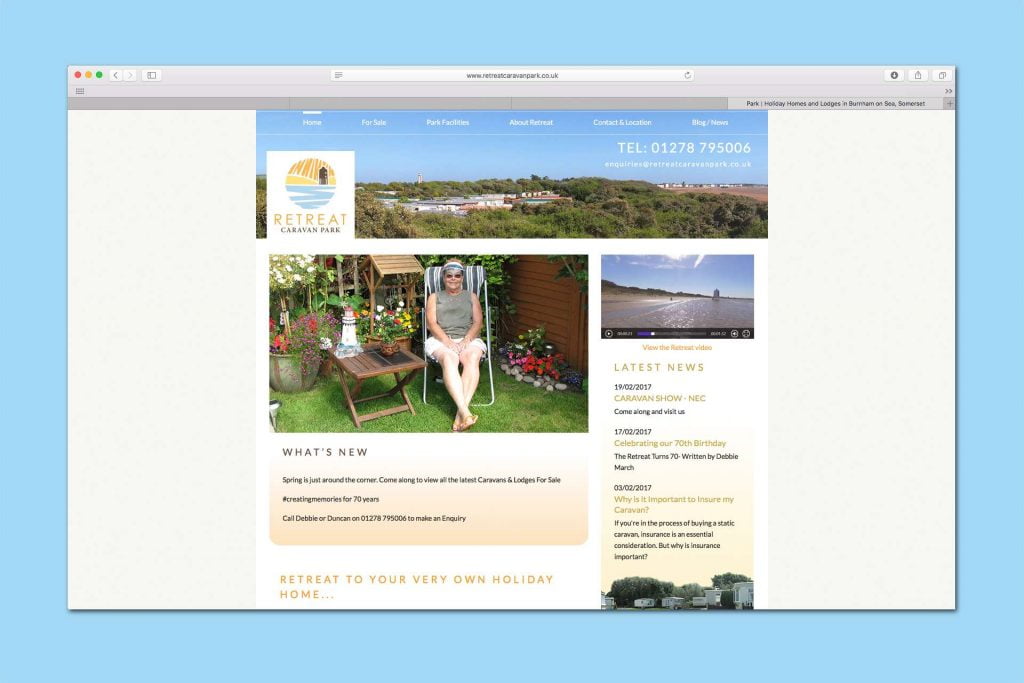 Old website for Retreat Caravan Park website design, Burnham-on Sea, Somerset